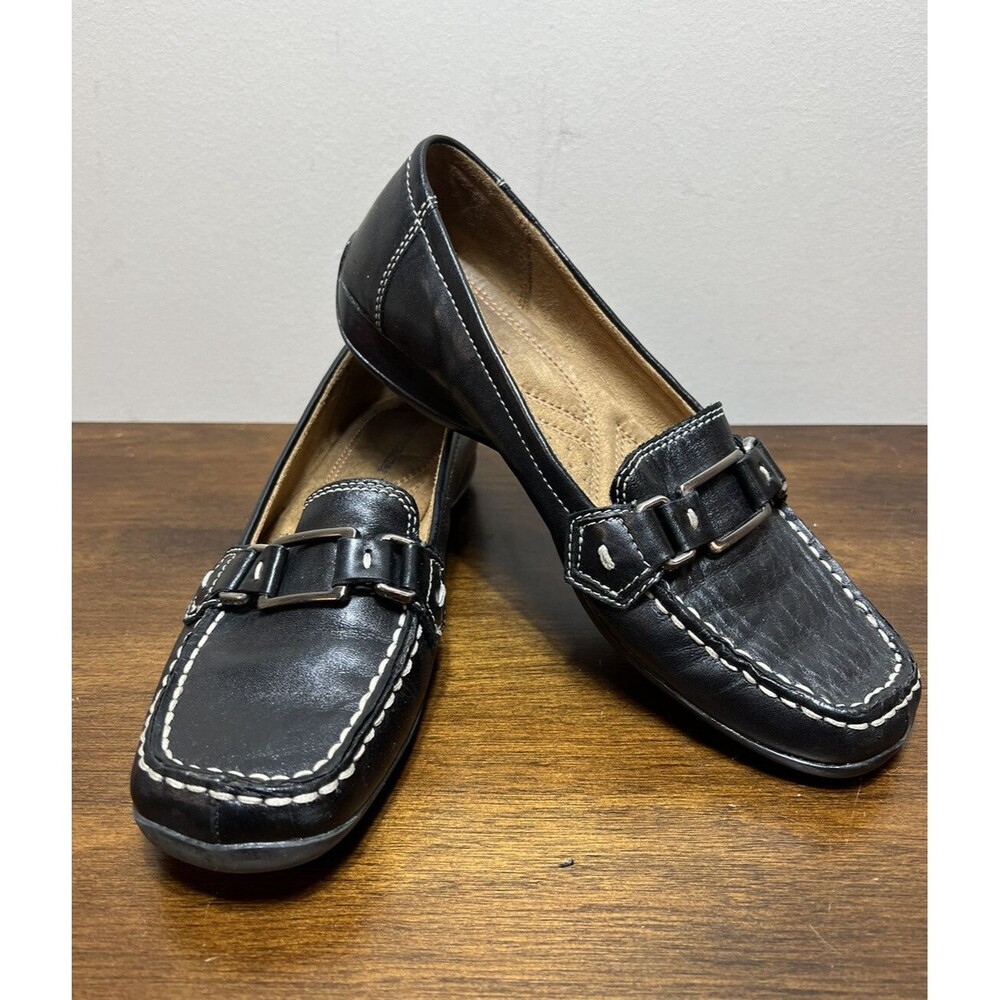 Naturalizer Calman Women's Size 7M Leather Loafer slip on Shoes Black Buckle